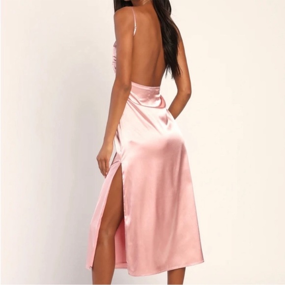 NWT Lulus Glow and Behold Blush Pink Satin Midi Dress - Picture 3 of 7